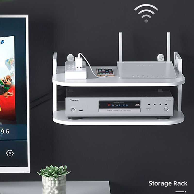 Desk Setup With Tv - ชั้นวางติดผนังสำหรับจัดเก็บสายเราเตอร์ ระบายอากาศได้ดี จัดวางอย่างเป็นระเบียบสำหรับโมเด็ม ทีวี เซ็ตท็อป ชั้นวางเก็บของ