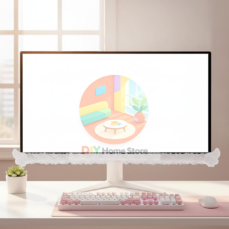 Setup Desk Monitor - ขอบจอคอมพิวเตอร์ลายลูกไม้สีสันสดใส พร้อมปีกนางฟ้าขนปุย ของตกแต่งหน้าจอคอมพิวเตอร์สไตล์หวานน่ารัก เหมาะสำหรับตกแต่งบ้าน สำนักงาน และโต๊ะทำงาน