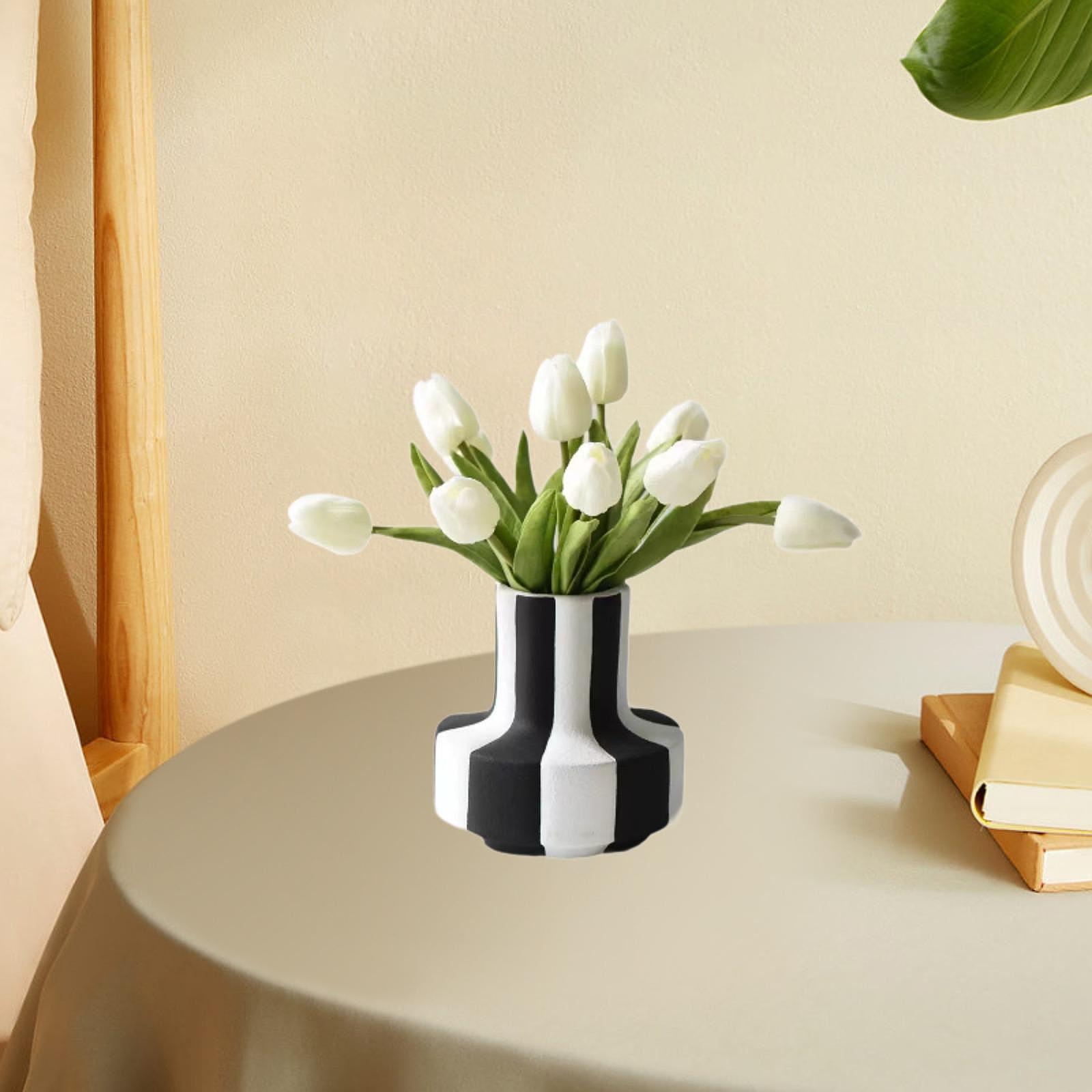แจกันลายทางสีดำขาวสุดหรู กระถา - Desk Setup Minimalist บทวิจารณ์และราคา